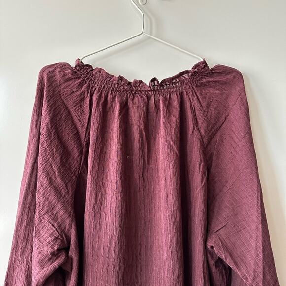 Torrid Maroon Stripe Gauze Lace Up Peasant Top size 3 - Picture 9 of 16